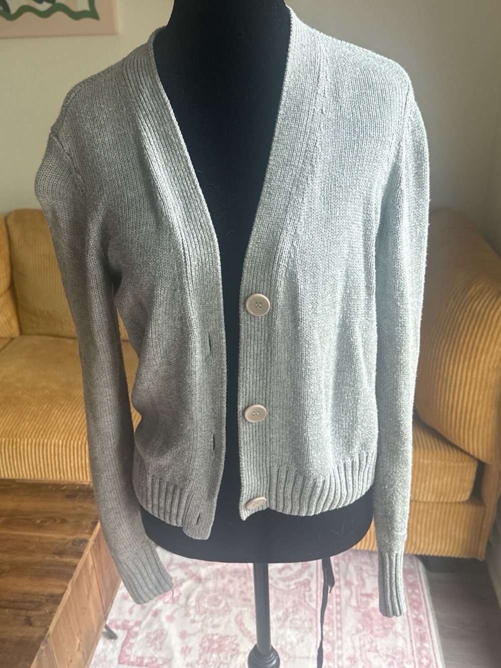 7 For All Mankind Light Gray Button-Up Cardigan